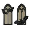 Gothic Cathedral Window Mirror Vintage Baroque Wooden Black Bat Mirror