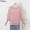 VONDA  Women's Tops Casual Ruffle Neck Long Sleeve  Pleated Layers Blouse