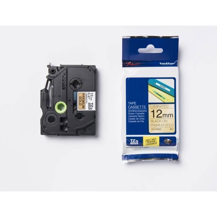 BROTHER Ribbon - TZEPR831 /12mm Black On Premium Gold Background - Qt 1