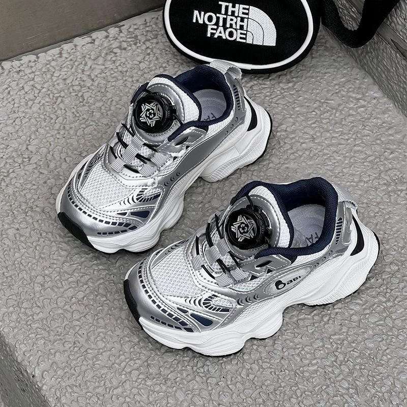 

Children s sports shoes 2025 spring and autumn new rotating buckle classmates boys breathable mesh running shoes girls dad shoes 37 серебряный