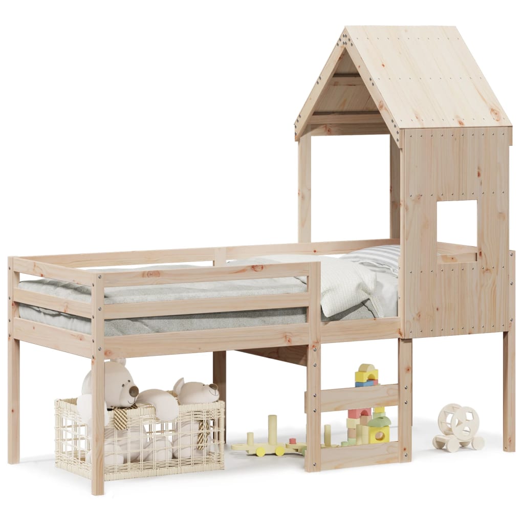 Vidaxl High Bed With Roof, 80X200 Cm, Solid Pine Wood
