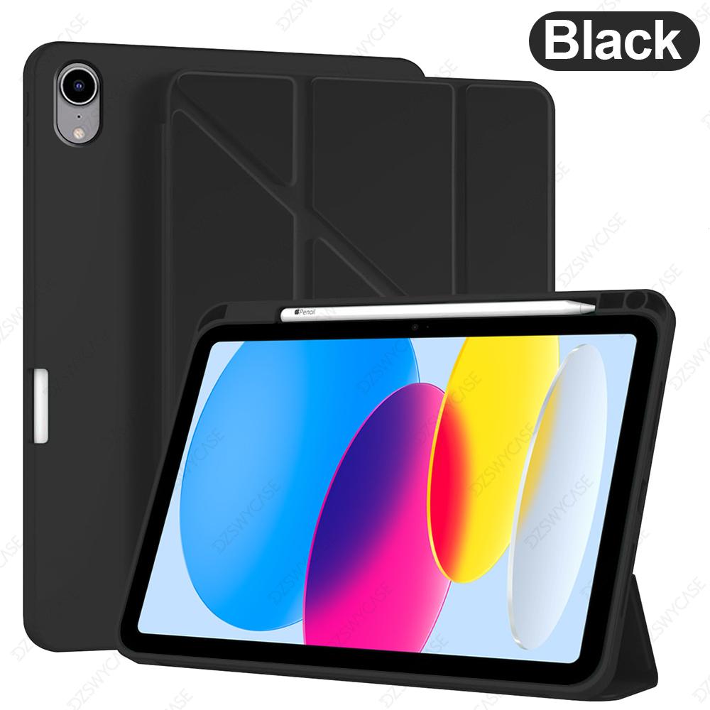 Étui pour iPad 10ème Génération 10.9, Pour iPad 11ème Génération A16 11 Coque, Silicone Mince Protecteur, avec Porte-Crayon, Support en Forme de Y noir
