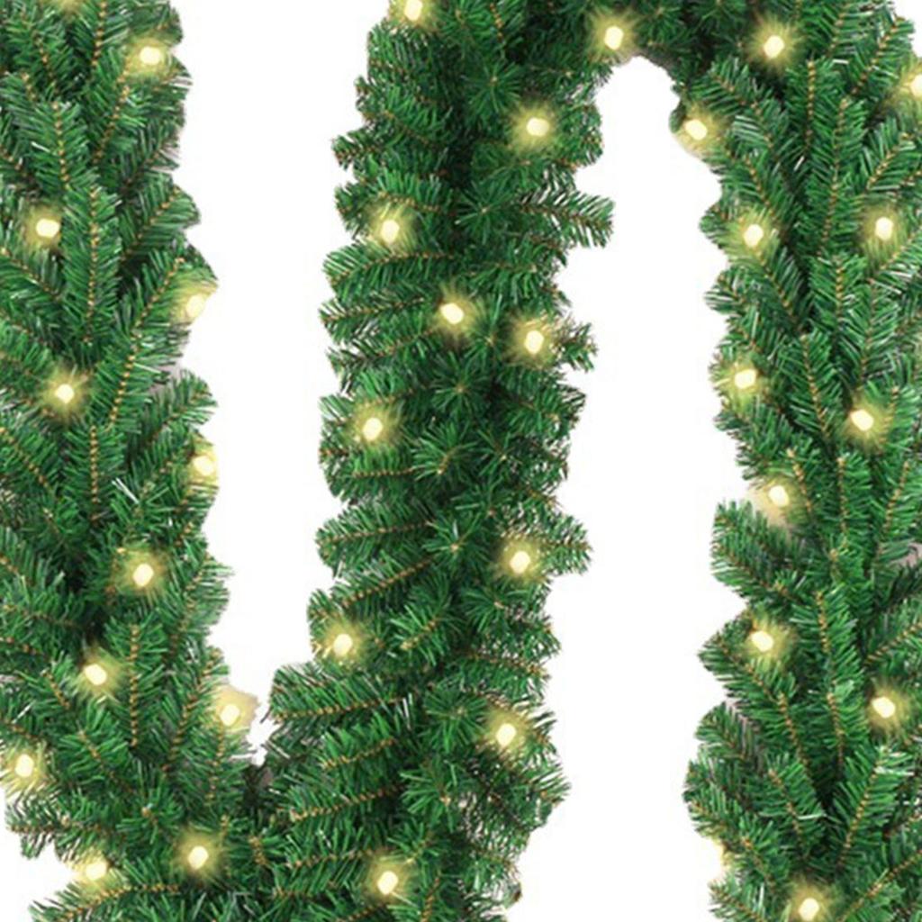 2.7m Christmas Wreath Christmas Rattan Mantel Decoration Wreath Wicker Garland with 30 LED