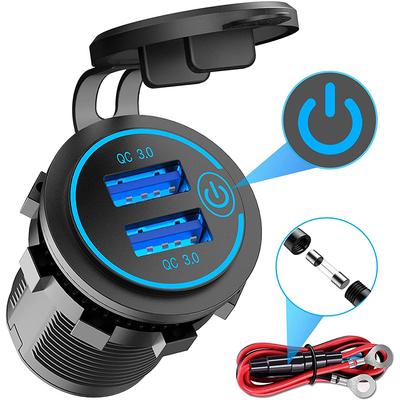 מטען מהיר טעינה 3.0 שקע USB כפול 12v/24v שקע מטען מהיר Usb עמיד למים עם מתג מגע מצית אלקטרוני
