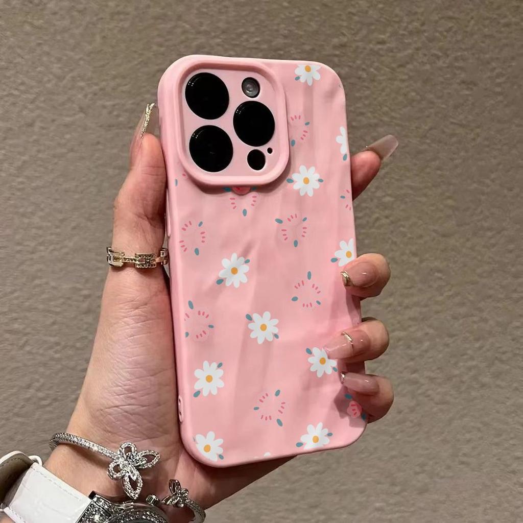 Pink and white floral iPhone17promax mobile phone case for Apple 16promax pleats 14 fresh 15 sets