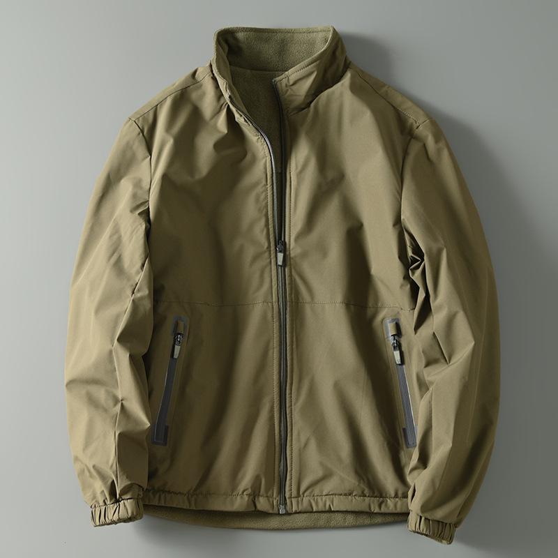

Двусторонняя носимая мужская осенне-зимняя уличная ветрозащитная водонепроницаемая куртка с воротником-стойкой и плюшевой подкладкой, теплая куртка, повседневная куртка 5XL