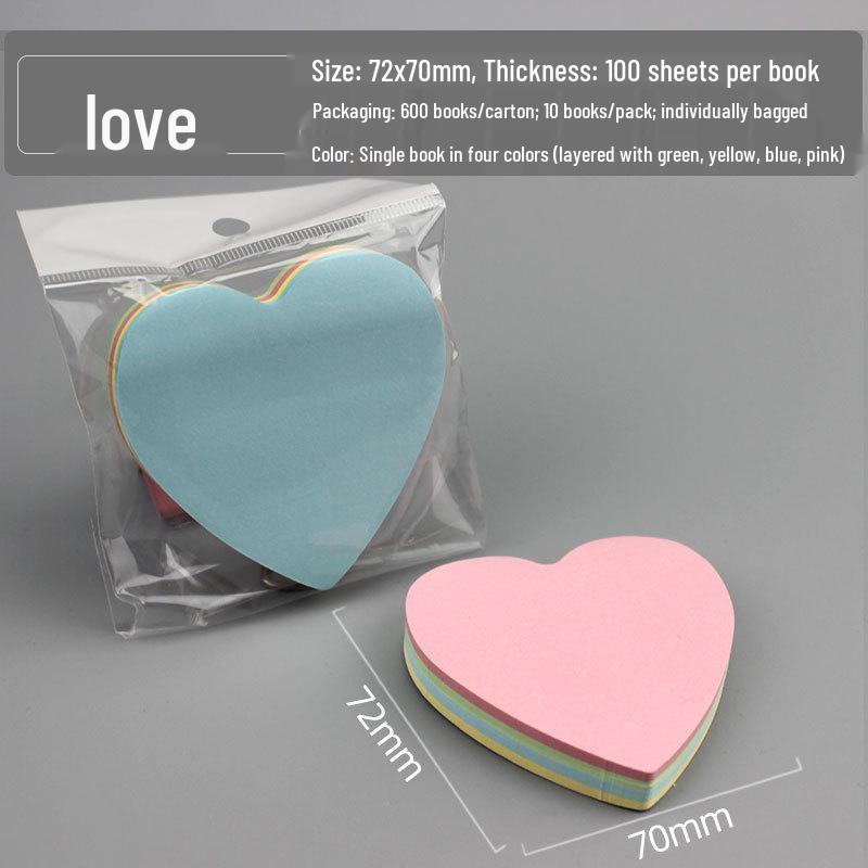 Colorful Creative Heart Sticky Notes - Reusable and Cute Stationery for Students