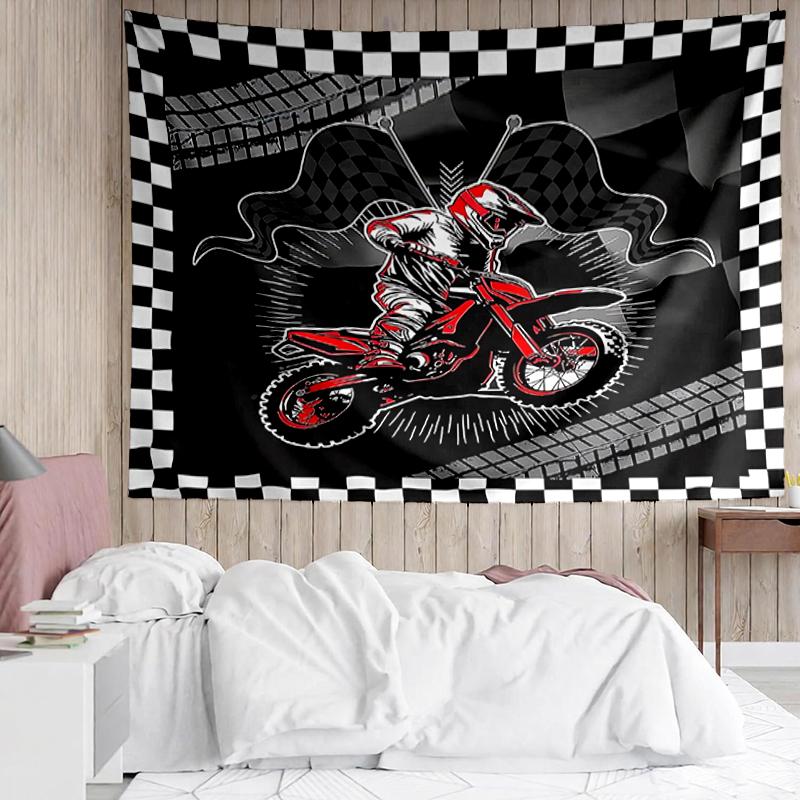 Offroad-Motorräder Druck Wandteppich, Kulisse, Einfache Anbringung, Ideal für Schlafzimmer, Büro & Wohnzimmer, mit Ästhetischer Wanddekoration zum Aufhängen.