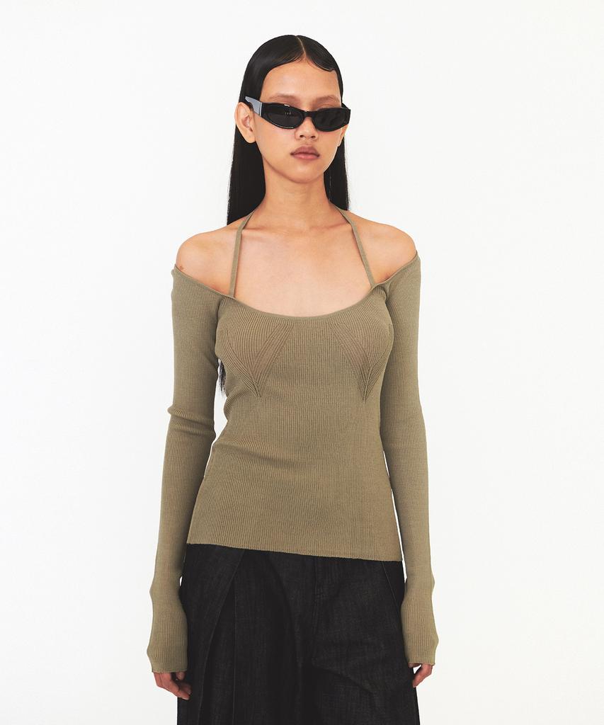 Daiaegeuneol Off Shoulder Strap Knit (Khaki)