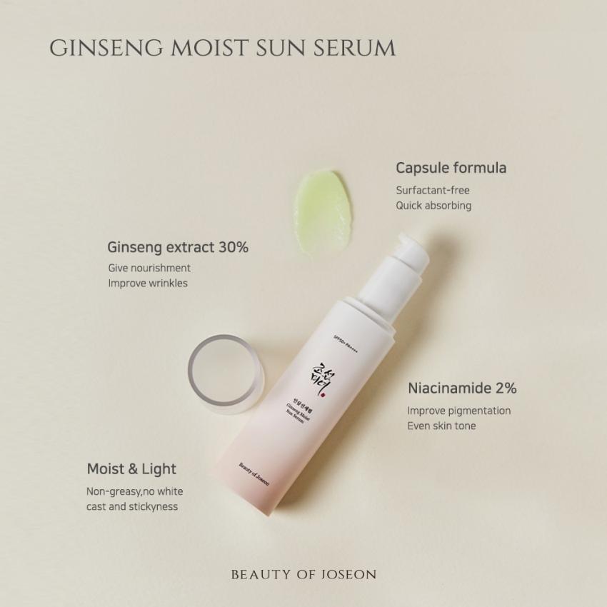 Beauty of Joseon Ginseng Moist Sun Serum SPF 50+ Pa++++ 50ml, Moisturizing, Korean Cosmetics, Kbeauty, Sample
