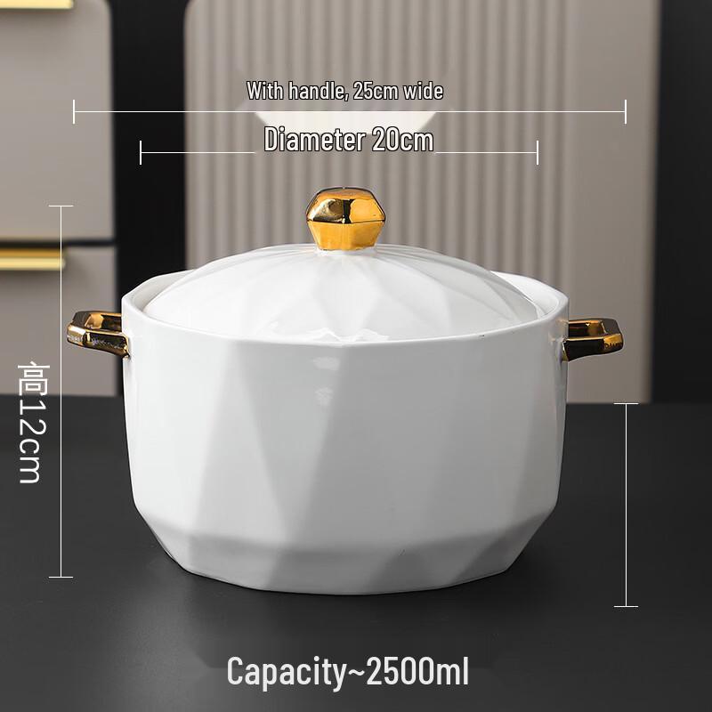 Zhishi Gold Rim Ceramic Soup Pot with Candle Warmer