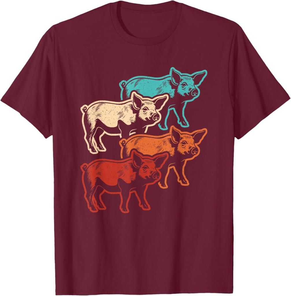 Retro Pigs Graphic Tee Vintage Farm Animal Lover Farmer Men Women T-Shirt