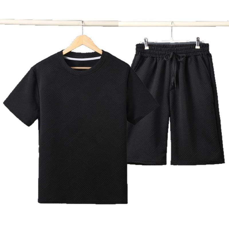 Mens Plus Size Crew Neck Short Sleeve Loose Sports T Shirt And Shorts Set