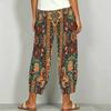 Women Plus Size Floral Printed Loose Cross Hem Cropped Pants