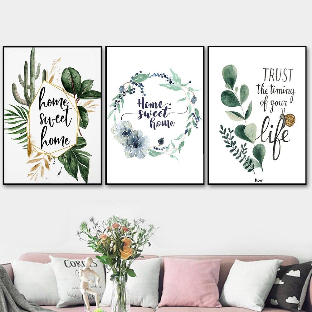 

Семья Простая цитата Сладкий дом Печать Фотографии Зеленые листья Плакаты Скандинавское настенное искусство Холст Живопись для современного декора гостиной