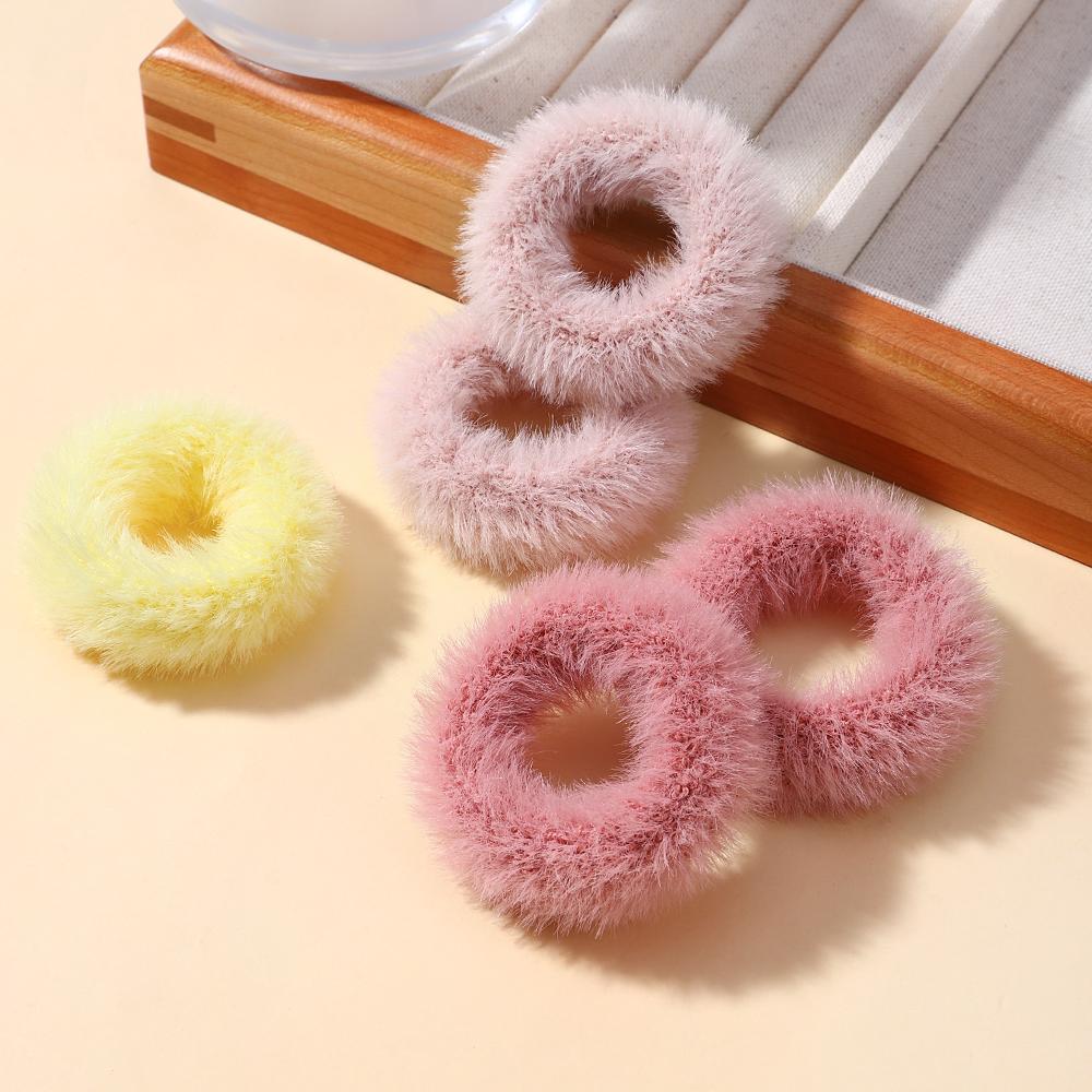 5pcs/bag Girls Mini Colorful Plush Hair Ring Fat Intestine Ring Baby Cute Hairy Head Rope Furry Rubber Band Hair Accessories