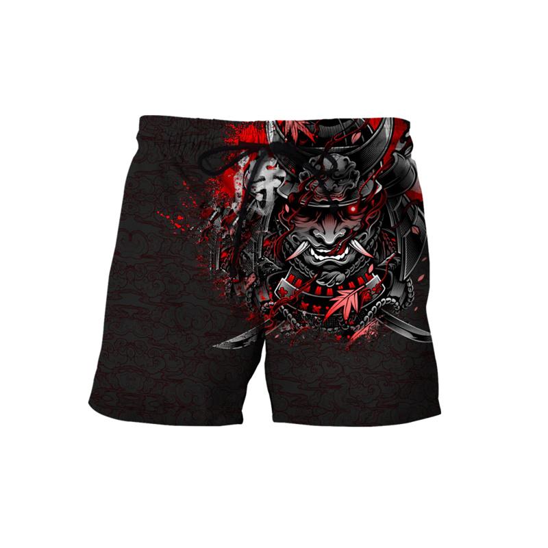 Japanese Samurai Mask Beach Shorts For Men's Clothing Street Harajuku Shorts 3D Print Retro Fashion Mystery Style Funny Pants