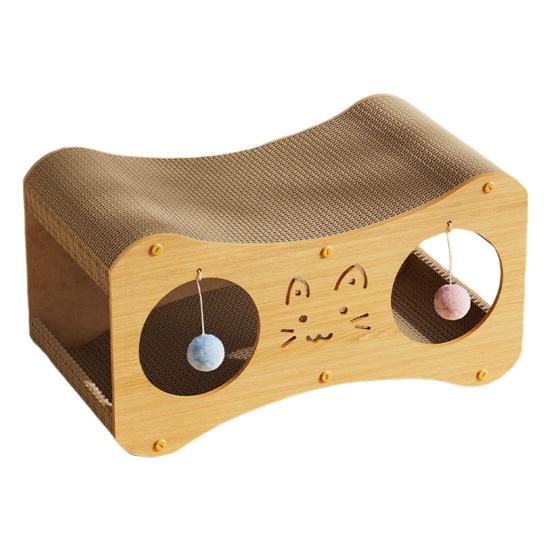 Cat Scratcher House Double Layers Corrugated Paper Scratch Cardboard Lounge Bed 2-in-1 Indoor Cats Scratching Board House with Interactive Ball