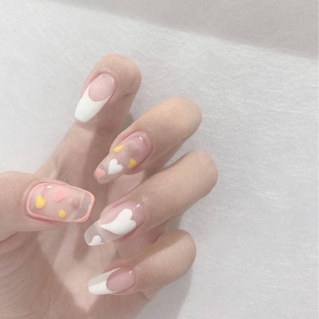 Waterproof Peach Pink Princess Wearable French Manicure False Nail Stickers