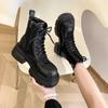 Fashion 2024 New Internet Famous Lace Up Fashion Boots for Women Round Toe Side Zipper Thick Soled Casual Knight Boots Plus Size 40