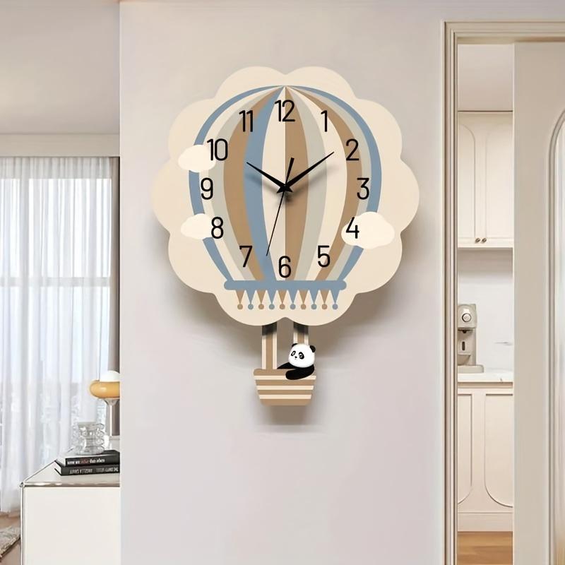 New Net Red Hot Air Balloon Panda Cartoon Cross-border Digital Wall Clock Simple Personality Light Luxury Creative Decoration Wall Clock Personality