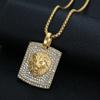 Hot New Hip Hop Jewelry Titanium Steel Gold Plated Diamond Inlaid Animal Lion Head Pendant Necklace