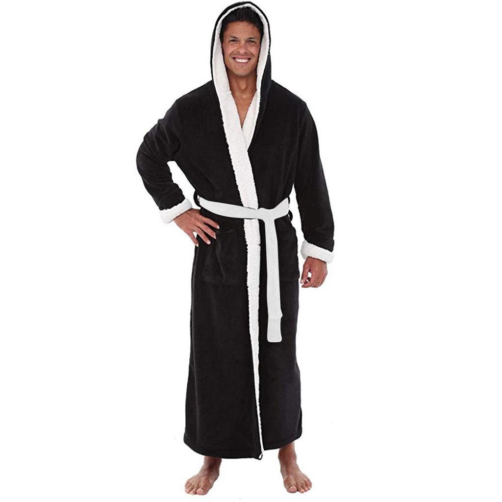 Men's Winter Plush Lengthened Shawl Bathrobe Home Clothes Long Sleeved Robe Coat