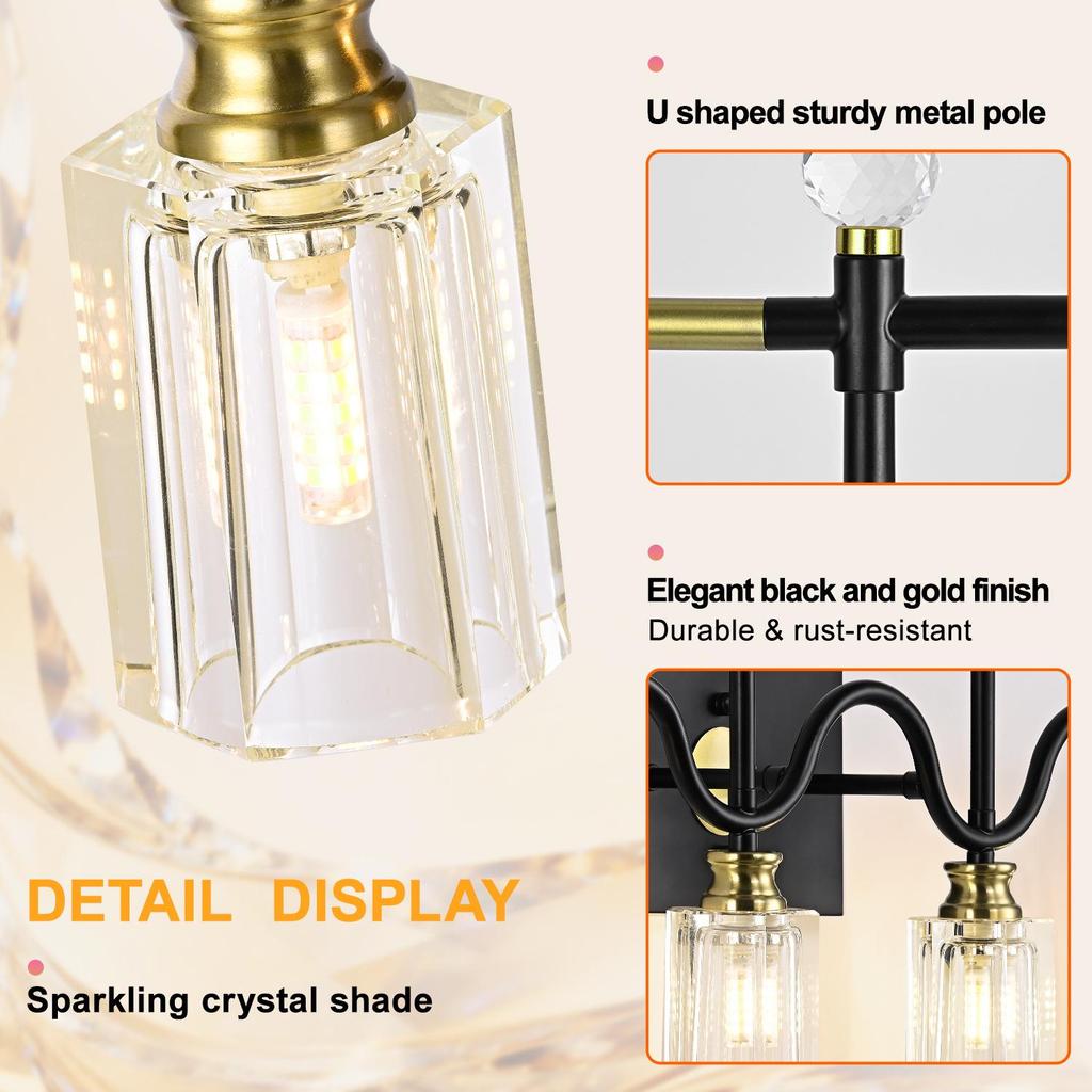 Retro Crystal Wall Lamp for Vanity, Living Room, Bedroom, or Study