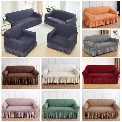 Stretch Sofa Protector Set Pure Color Full Cover Slipcress with Skirt All Season Universal for Home Decor