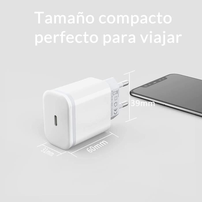 Power Adapter - USB-C - 20W - PD 3.0 Fast Charging - 2M Cable - Compatible iPhone 13