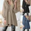 Autumn Solid Cotton and Linen Casual Shirt Women V-neck Pleated Lantern Sleeve Plus Size Blouse Women Tops Fashion Elegant Vintage Lady Shirts 24688