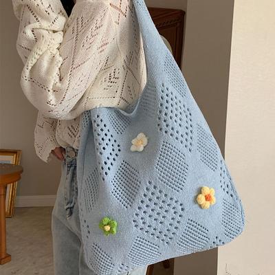 Women's Bag Knitting Bag Vintage Knitting Bag Flower Niche Outside Crossbody Shoulder Bag Everything