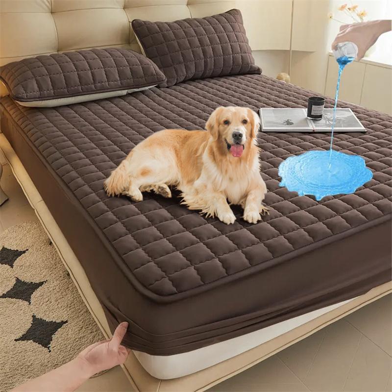 Waterproof High Quality Mattress Cover- Antimicrobial Hypoallergenic Mattress Protector, Noiseless Fitted Sheet Waterproof Thickened Mattress Pad