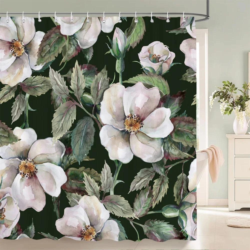 

Flowers Bathroom Curtain With Hooks 3D Shower Curtains Waterproof Print 180X240Cm Polyester Cloth Bath Home Decoration Screen W60H190(CM)-1 Pcs