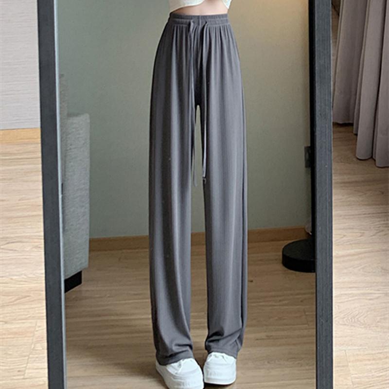 

Широкие брюки из зеленого ледяного шелка Matcha для женщин на лето с высокой талией, узкие, прямые брюки, тонкие, солнцезащитные брюки 2XL