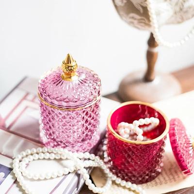 Bocal de rangement en verre cristal diamant européen classique Bocal de rangement pour bonbons Boîte à cotons-tiges Galvanoplastie avec couvercle Articles ménagers modernes