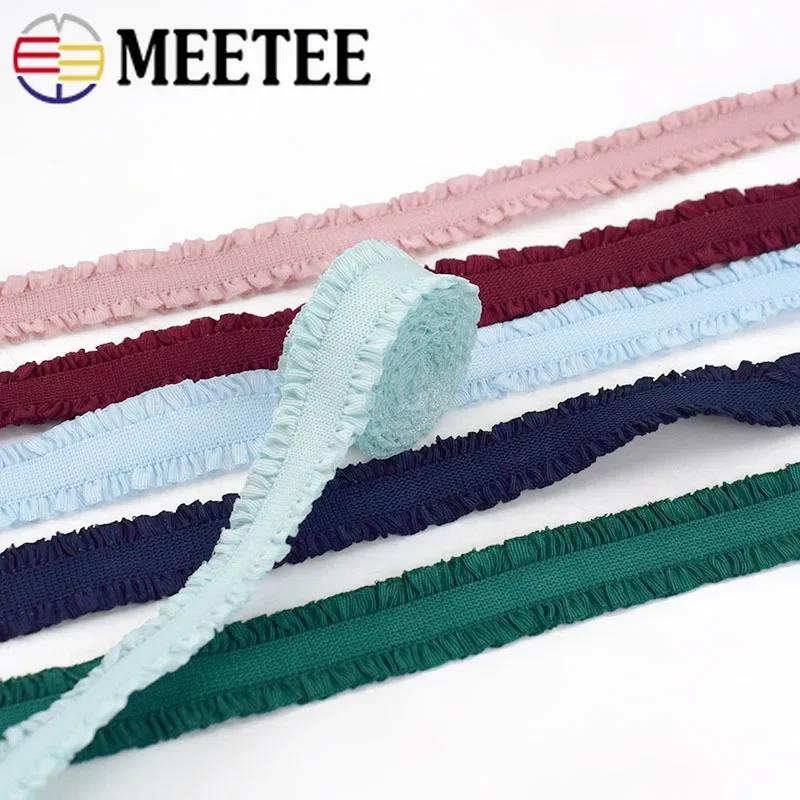 5/10Yards Meetee 12mm Ruffled Elastic Band Colorful Pleated Stretch Lace Trim Headdress Ribbon DIY Garment Sewing Accessories