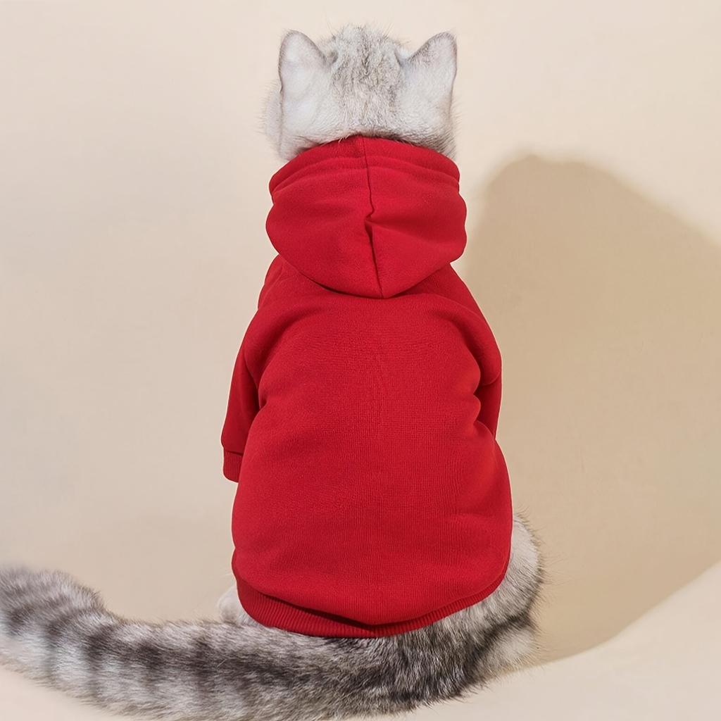 1pc Cozy Red Polyester Hoodie for Cats and Dogs - All-Season Casual Pet Sweatshirt with Drawstrings, Indoor/Outdoor Comfort