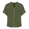 Vacation Style Fashion Simple and Loose Single Breasted Short Sleeved Top Cotton and Linen Women's Blouses & Shirts