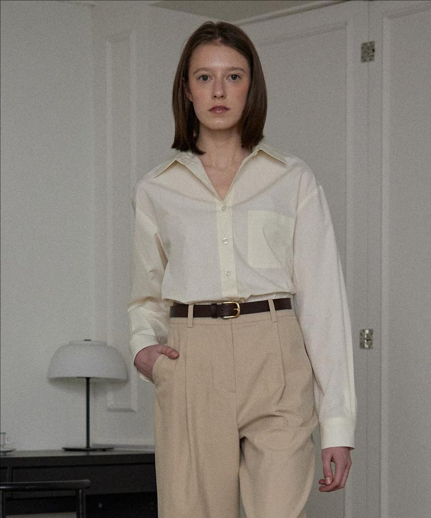 STEP AROUND Classic Solid Shirt_Cream