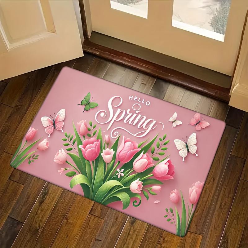 1Pcs Anti Fatigue Kitchen Rugs,  Pink Spring Tulip Print Waterproof Non-Slip Thick Cushioned Kitchen Mat Heavy Duty Comfort Standing Mat for Kitchen