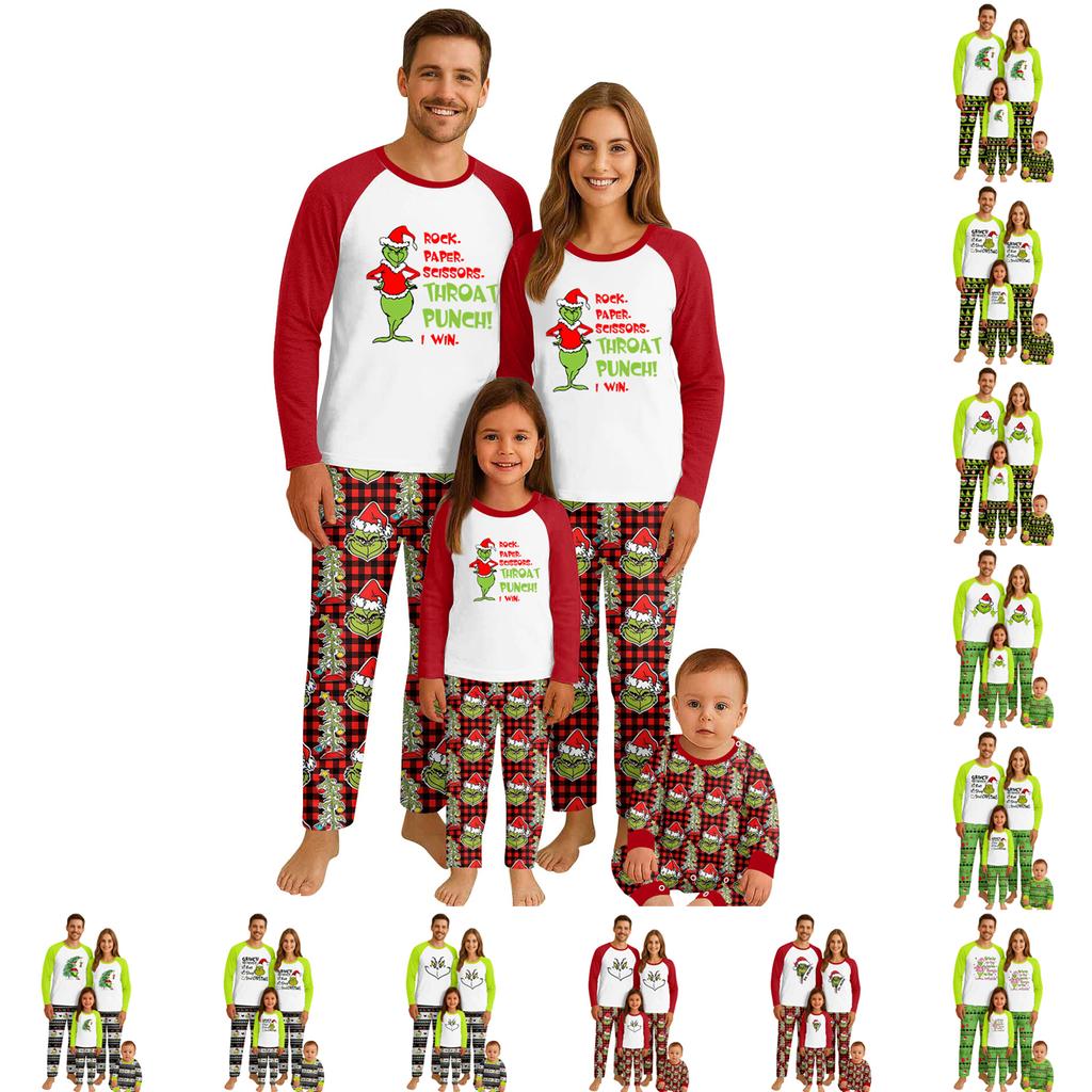 Print Cute Family Set Pajamas, Home Clothes, Family Set Long Sleeve Top Pants Set