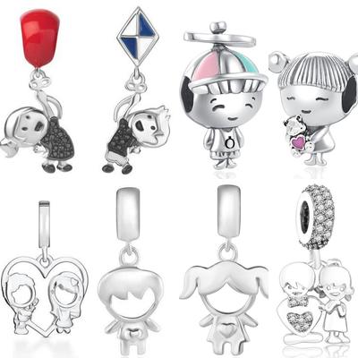 Nueva Venta Caliente Plata de Ley S925 Pareja Lindo Niño Niña Amor DIY Cuenta Fina Ajuste Original Pulsera de Amuletos Para Regalos de Mujeres