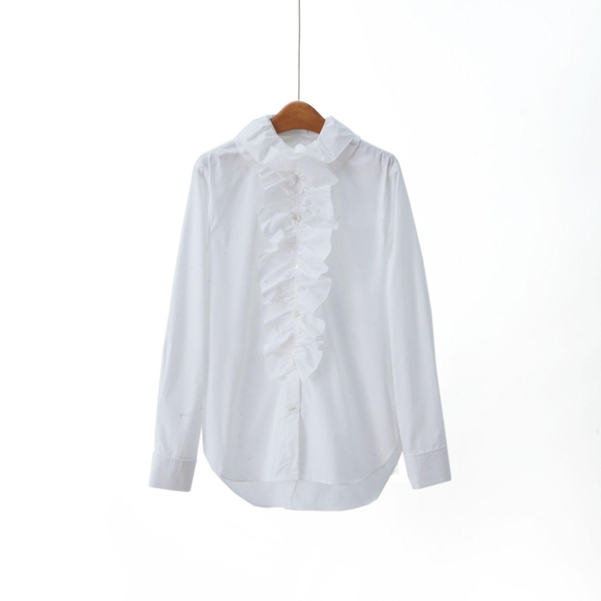French Elegance | D Brand Spring 26: 100% Poplin Cotton Ruffle Trim Long Sleeve Shirt XL
