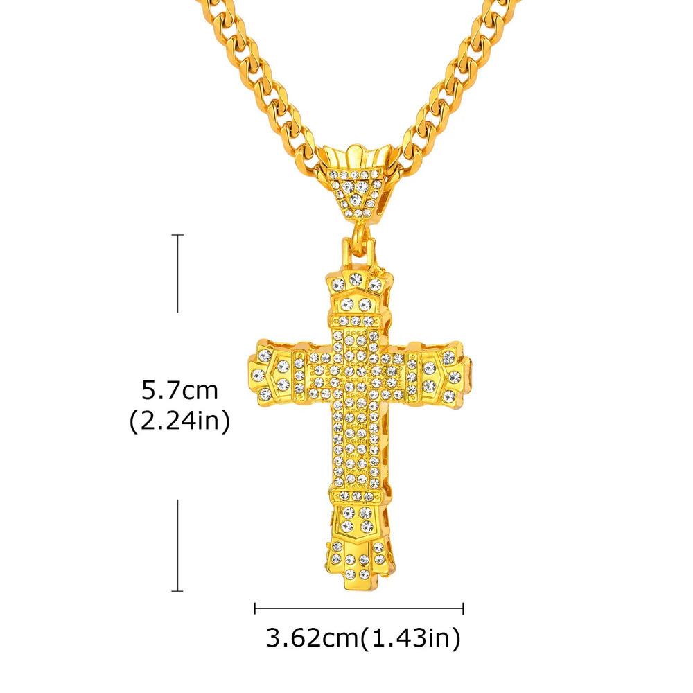 Vnox Cuban Link Chain with Alloy Zircon Cross Pendant Necklace for Men Boys, Cool Cross Pendant Necklaces Religious Jewelry Gift