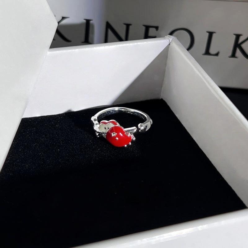 Super Sweet Apple Strawberry Fruit Enamel Open Ring Niche Design Cute Sweet‑Cool Adjustable Stack‑Wear Index‑Finger Trend Jewelry