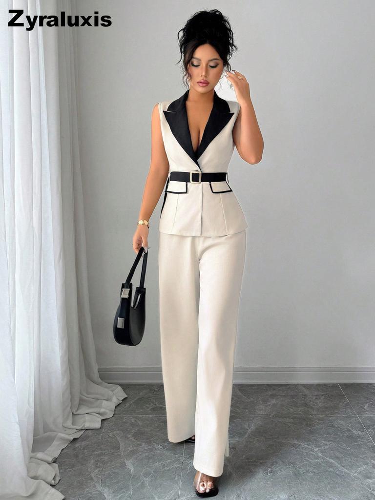 Autumn Chic Elegant Camisole High-Rise Straight Leg Pants Women's Set Women's Suit Vest Set
