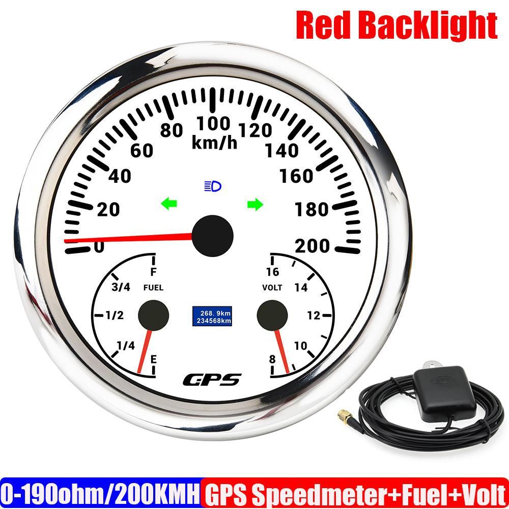 

ZMFJH Multi-Meter 110MM Gauge 120KMH,200KMH GPS Speedometer Gauge+Fuel Level Gauge+Voltage 0-190ohm with High Beam Turn Light 200KMH WS