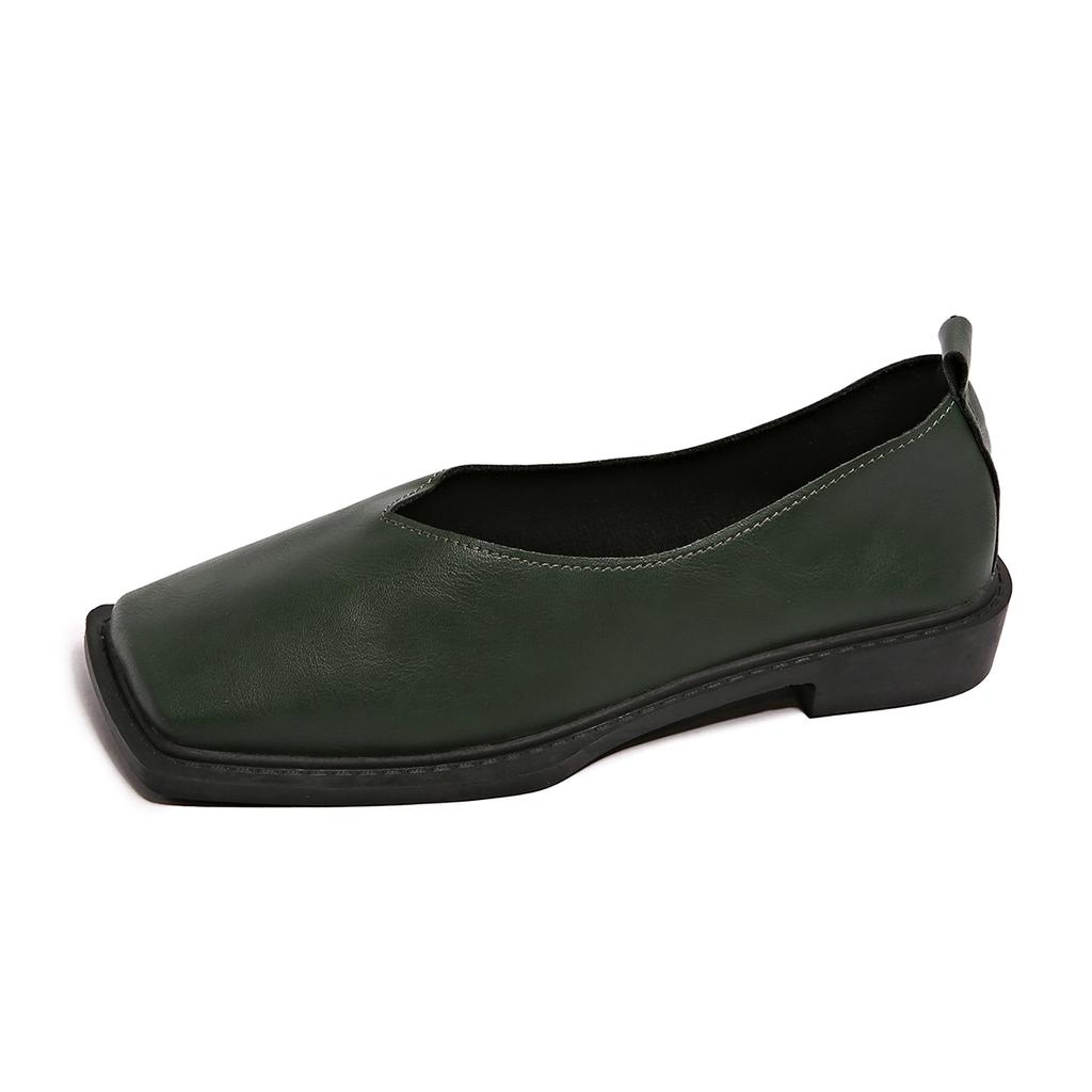 2025 Women Flats Shoes  Fashion Single Shoes Leather Spring Square Head Loafers Square Toe Simple Shallow Mouth Sneakers Women