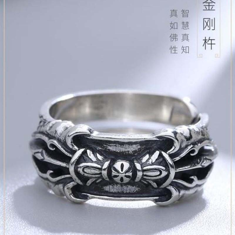 Adjustable Vintage Vajra Ring Men Women Retro Minimalist Open Band Plated Jewelry
